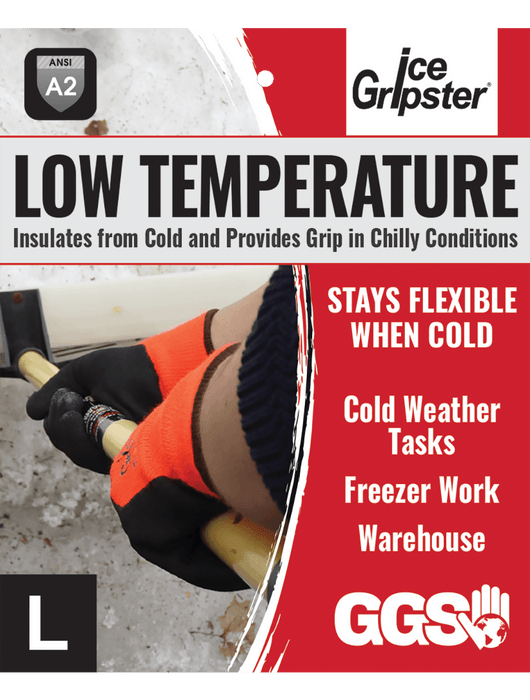 Ice Gripster® - Heavy Napped Acrylic Shell, 3/4 Dipped Black Foam Latex, Hi-Vis Orange Shell, ANSI Cut Level A2