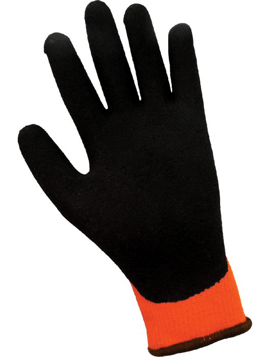 Ice Gripster®- Water Repellent Heavy Napped Acrylic Shell, Palm Dipped Black Foam Latex, Hi-Vis Orange, ANSI Cut Level A2