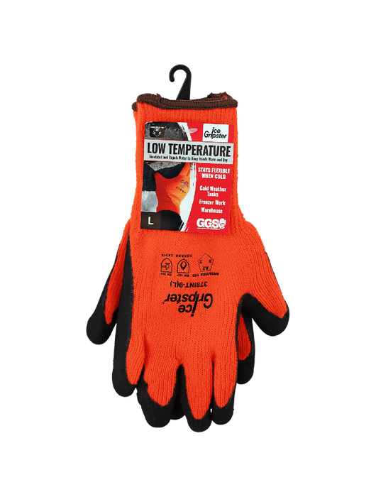 Ice Gripster®- Water Repellent Heavy Napped Acrylic Shell, Palm Dipped Black Foam Latex, Hi-Vis Orange, ANSI Cut Level A2