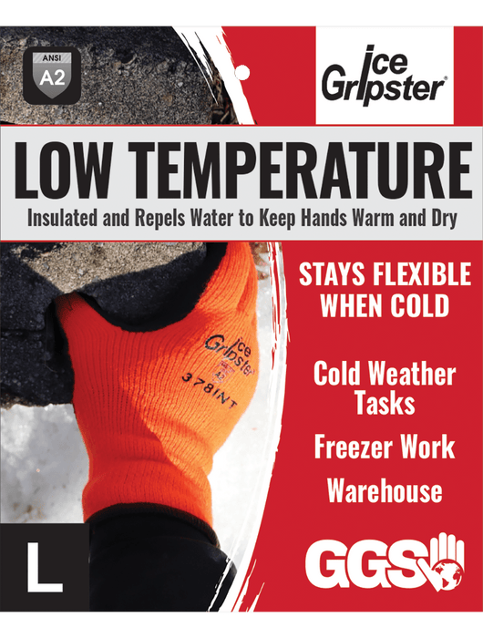 Ice Gripster®- Water Repellent Heavy Napped Acrylic Shell, Palm Dipped Black Foam Latex, Hi-Vis Orange, ANSI Cut Level A2