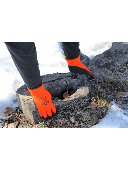 Ice Gripster®- Water Repellent Heavy Napped Acrylic Shell, Palm Dipped Black Foam Latex, Hi-Vis Orange, ANSI Cut Level A2