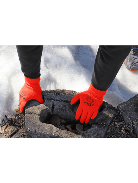 Ice Gripster®- Water Repellent Heavy Napped Acrylic Shell, Palm Dipped Black Foam Latex, Hi-Vis Orange, ANSI Cut Level A2