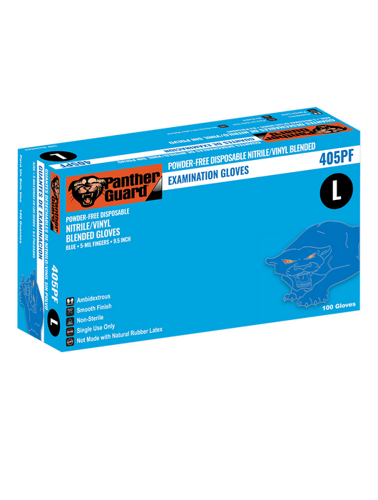 Panther-Guard® Medical-Grade, 5 mil Blue Nitrile/Vinyl Blended, Powder-Free, Smooth Finish, 9½", Comply w/FDA Regulations for Food Contact