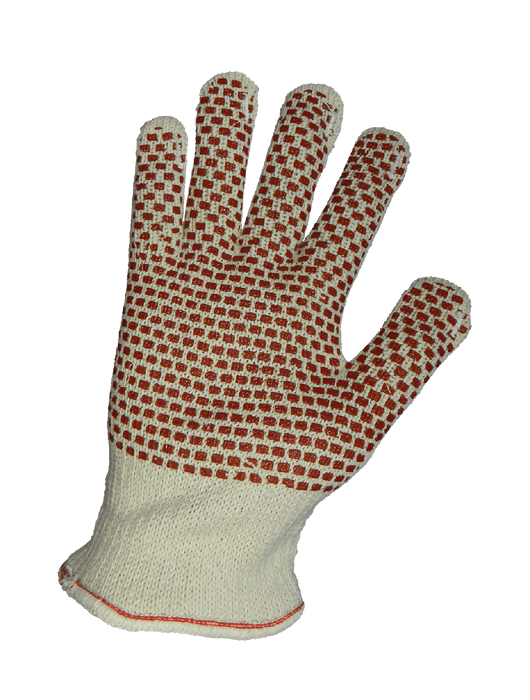 Hot Mill Knit Gloves, Heavyweight 10-Gauge Natural Color 2-Ply 100% Cotton Shell, Red Nitrile Block Pattern on Both Sides, Ambidextrous, Knit Wrist