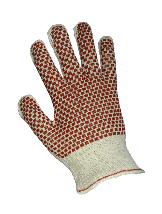 Hot Mill Knit Gloves, Heavyweight 10-Gauge Natural Color 2-Ply 100% Cotton Shell, Red Nitrile Block Pattern on Both Sides, Ambidextrous, Knit Wrist