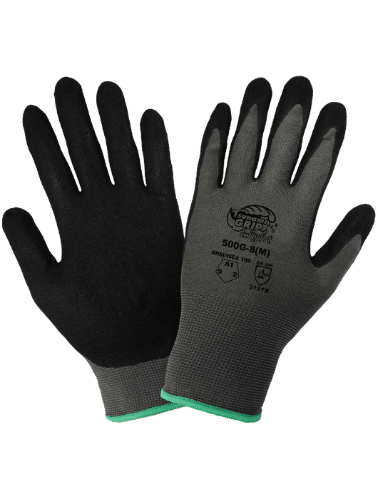 Tsunami Grip® Light - Black Single Dip Mach Finish Nitrile, 13-Gauge Gray Nylon Shell, Vend Pack