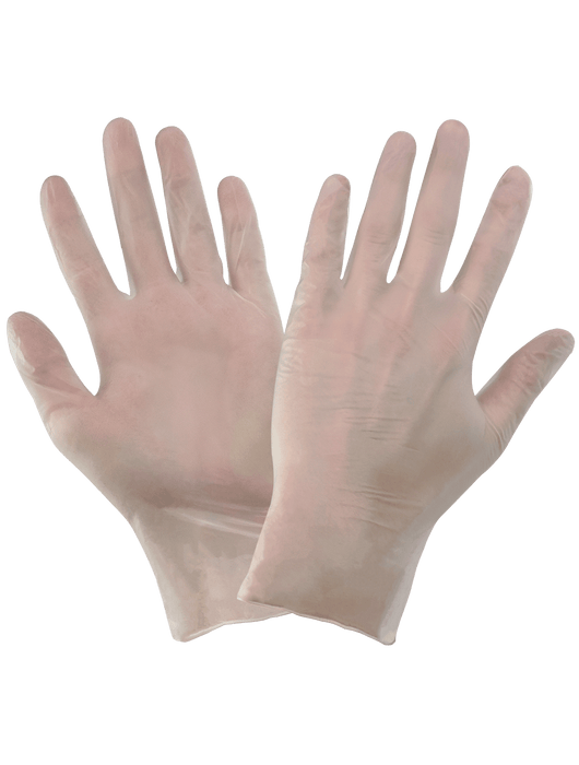 Industrial-Grade Powder Free, Clear Vinyl, 5-Mil, Smooth Finish, 9½", Rolled/Beaded Cuff, FDA Compliant