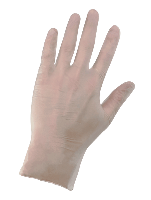 Industrial-Grade Powder Free, Clear Vinyl, 5-Mil, Smooth Finish, 9½", Rolled/Beaded Cuff, FDA Compliant