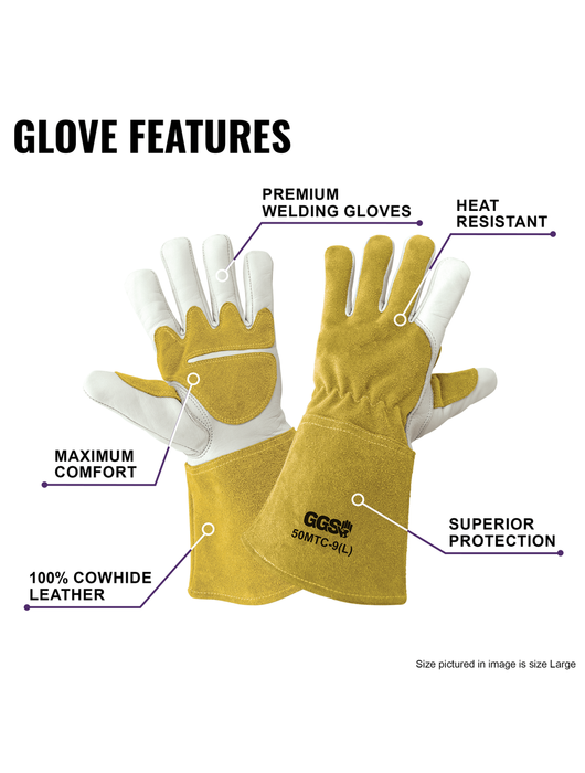 Premium Multi-Hazard Reinforced Cowhide Leather Welding Gloves with Fleece Lining, ANSI/ISEA 105 Cut Level A2