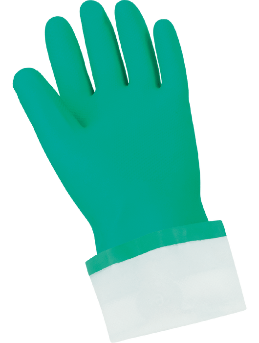 15 mil Green Flocklined Nitrile, Raised Diamond Pattern Grip, 13"