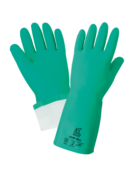 15 mil Green Flocklined Nitrile, Raised Diamond Pattern Grip, 13"