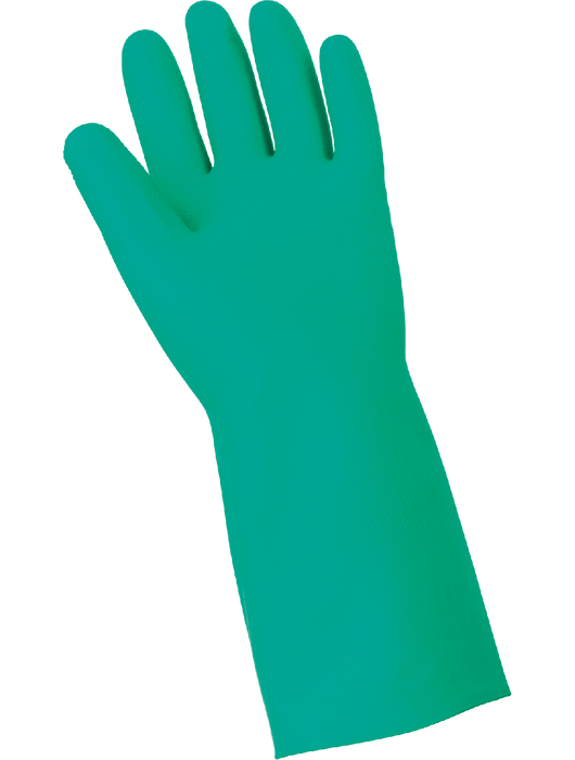 Unsupported 12-Mil. Nitrile Glove, Green, Unlined, Raised Diamond Pattern Grip, Sraight cuff, 13"
