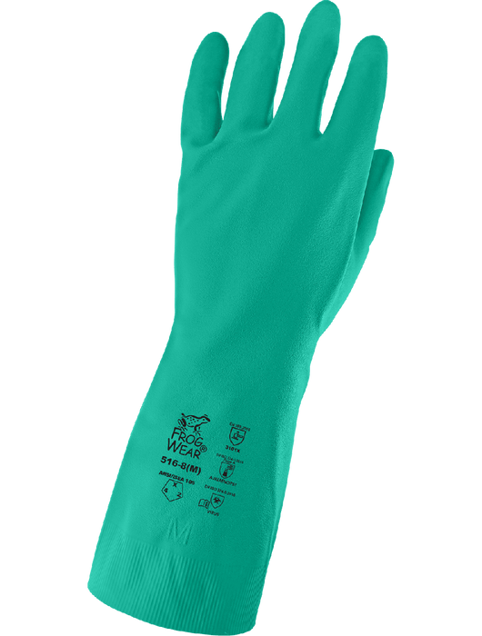 FrogWear® 16-Mil. Unsupported Sea Green Nitrile w/a Bisque Grip Finish Gloves, Chlorinated, 13"
