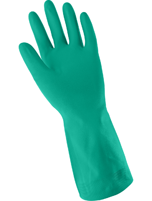 FrogWear® 16-Mil. Unsupported Sea Green Nitrile w/a Bisque Grip Finish Gloves, Chlorinated, 13"