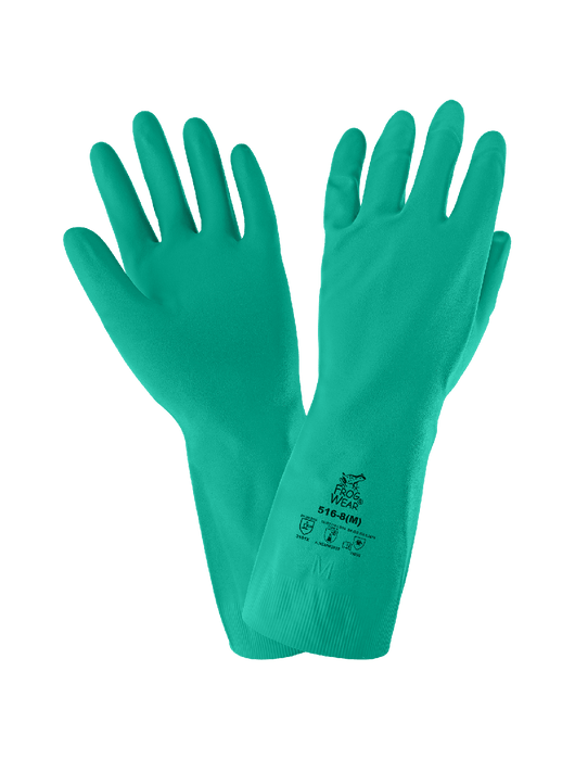 FrogWear® 16-Mil. Unsupported Sea Green Nitrile w/a Bisque Grip Finish Gloves, Chlorinated, 13"