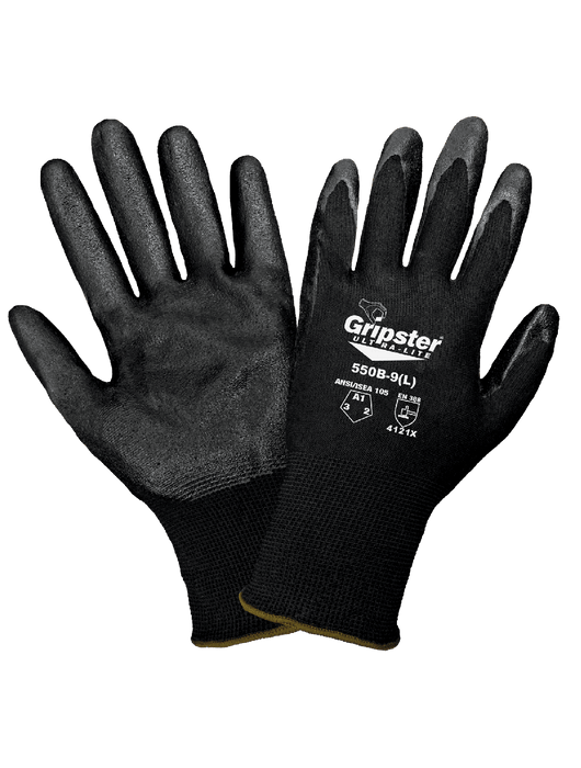 Gripster® - Ultra-Light Black Foam Nitrile, Black 15-Gauge Seamless Nylon liner, Knit Wrist