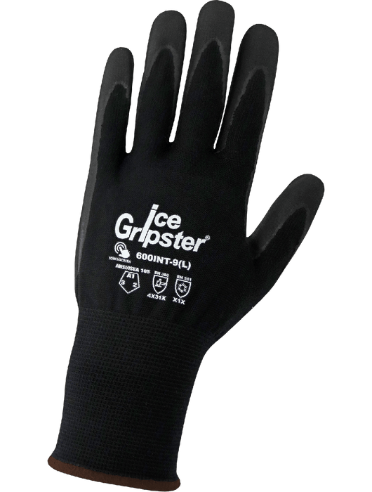 Ice Gripster® Low Temperature, 15g Black Seamless Nylon/Wool/Spandex Shell, Brushed Wool Interior, Black Nitrile-Coated Palm, Knit Wrist