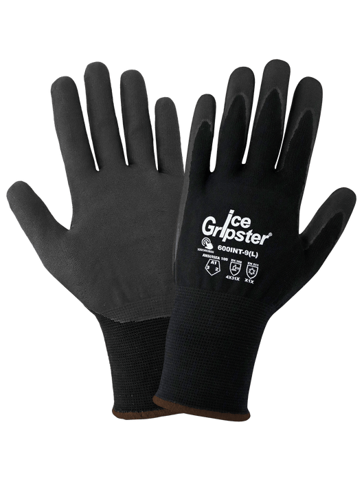 Ice Gripster® Low Temperature, 15g Black Seamless Nylon/Wool/Spandex Shell, Brushed Wool Interior, Black Nitrile-Coated Palm, Knit Wrist