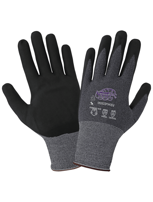 Tsunami Grip® 15-g Gray & Black Seamless rPET/Nylon/Spandex Shell, Black Nitrile Coated Palm, Touch Screen Compatible, Knit Wrist,  ANSI/ESD Anti-Static/Electrostatic Compliant