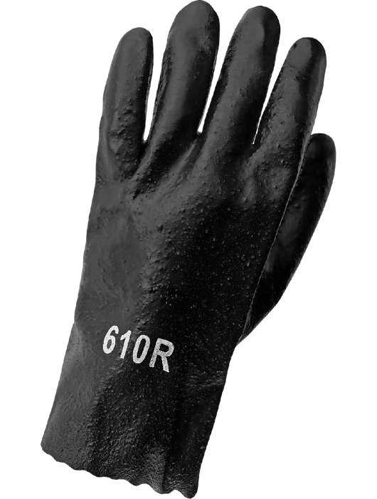 Economy 10" Black PVC, Cotton Interlock Liner, Semi-Rough Finish Grip, Gauntlet Cuff, Large