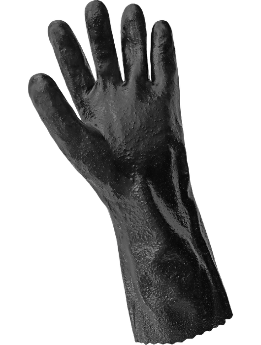 Economy Black PVC Chemical Handling Gloves, Cotton Interlock Liner, Semi-Rough Finish Grip, 14" Gauntlet Cuff, Large