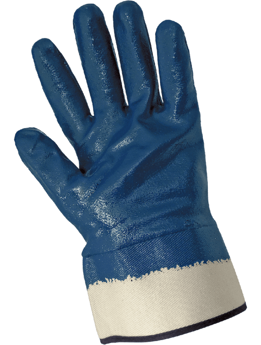 Blue Fully Dipped Solid Nitrile, Two Piece Jersey Liner, Safety Cuff