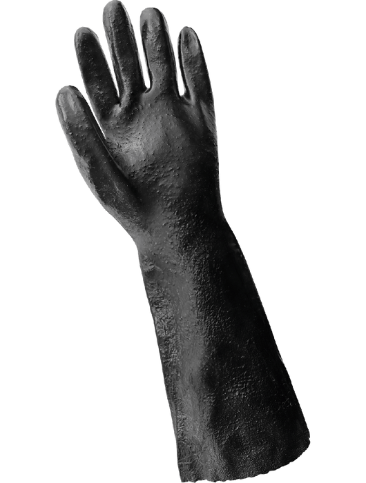 Economy Black PVC Chemical Handling Gloves, Cotton Interlock Liner, Semi-Rough Finish Grip, 18" Gauntlet Cuff, Large