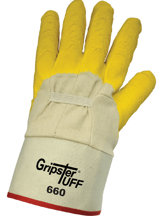 Gripster® - Five Pieces of Heavy Natural Color Cotton Cavas w/ ¾ Dip of Rubber w/Wrinkle Finish, Rubberized Safety Cuff