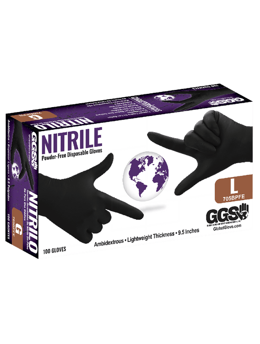 Nitrile, Powder-Free Industrial-Grade Disposable Gloves, Black , 3.5 mil., 9.5"