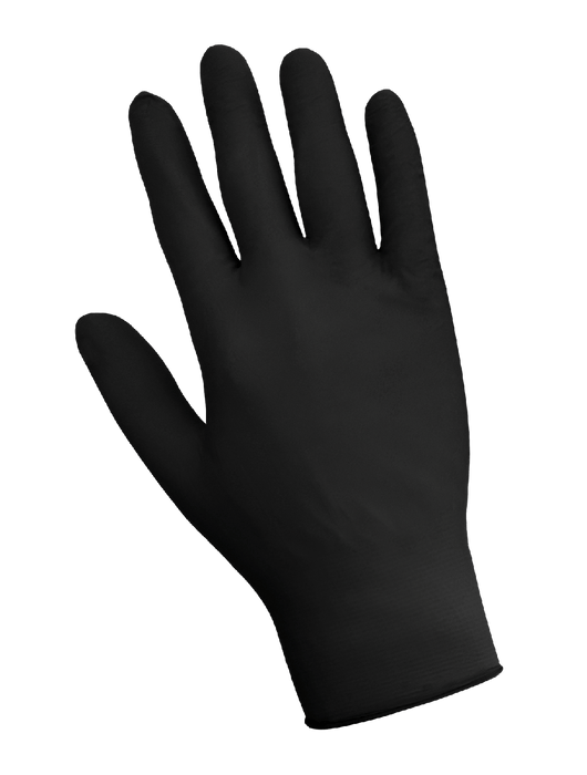 Disposable Glove, 5 mil Black Nitrile Powder-Free, Textured Finish, Ambidextrous, Industrial Grade, 9", Rolled/Beaded Cuff