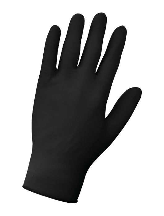 Disposable Glove, 5 mil Black Nitrile Powder-Free, Textured Finish, Ambidextrous, Industrial Grade, 9", Rolled/Beaded Cuff