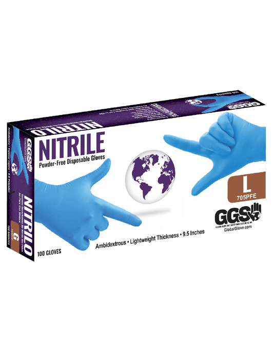 Dispsoable Glove, 3½ mil Blue Nitrile, Powder-Free, Textured Finish, Ambidextrous, Industrial Grade, 9", Rolled/Beaded Cuff