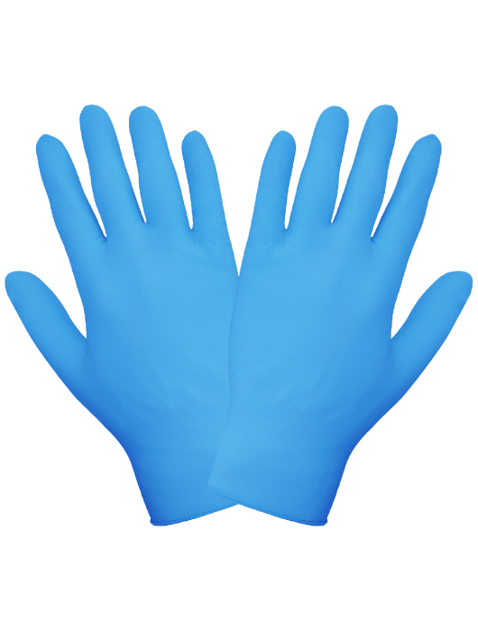 Dispsoable Glove, 3½ mil Blue Nitrile, Powder-Free, Textured Finish, Ambidextrous, Industrial Grade, 9", Rolled/Beaded Cuff