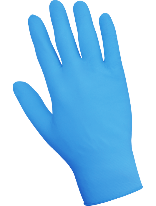Dispsoable Glove, 3½ mil Blue Nitrile, Powder-Free, Textured Finish, Ambidextrous, Industrial Grade, 9", Rolled/Beaded Cuff