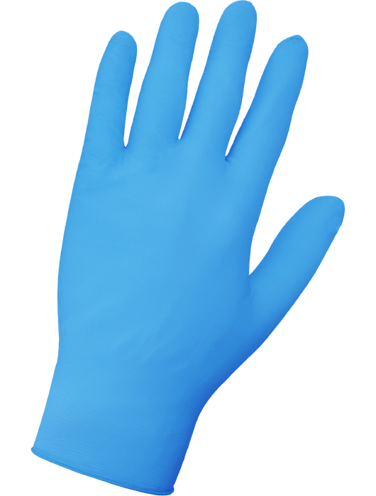 Dispsoable Glove, 3½ mil Blue Nitrile, Powder-Free, Textured Finish, Ambidextrous, Industrial Grade, 9", Rolled/Beaded Cuff