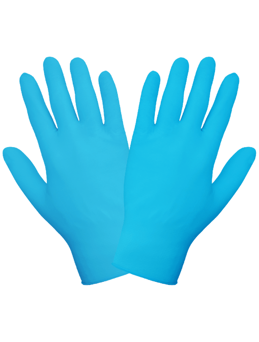 Disposable Glove, 5 mil Blue Nitrile, Powder-Free, Textured Finish, Ambidextrous, Industrial Grade, 9", Rolled/Beaded Cuff