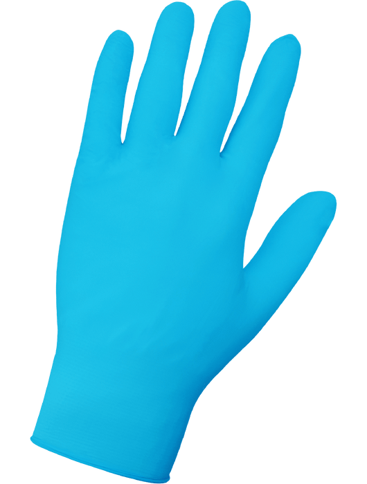 Disposable Glove, 5 mil Blue Nitrile, Powder-Free, Textured Finish, Ambidextrous, Industrial Grade, 9", Rolled/Beaded Cuff