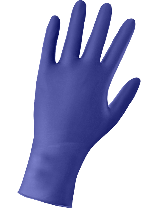 Disposable Glove, 5 mil Royal Blue Nitrile Powder-Free, Textured Fingertips, Ambidextrous, Medical Grade, 9½", Rolled/Beaded Cuff, Component Materials Comply w/FDA Regulations for Food Contact