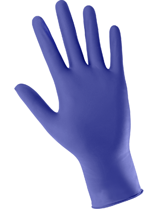 Disposable Glove, 5 mil Royal Blue Nitrile Powder-Free, Textured Fingertips, Ambidextrous, Medical Grade, 9½", Rolled/Beaded Cuff, Component Materials Comply w/FDA Regulations for Food Contact