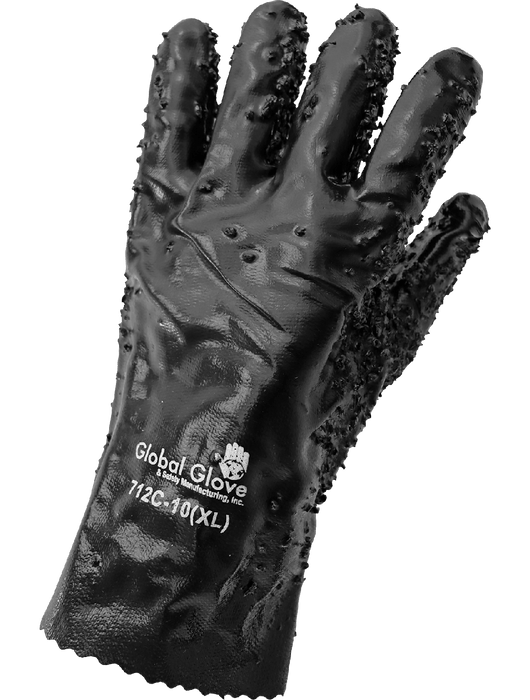 Premium PVC Chemical Handling Supported Glove on Jersey Liner, Black PVC Chips Finish Grip, 12" Gauntlet Cuff