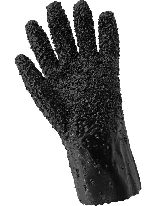 Premium PVC Chemical Handling Supported Glove on Jersey Liner, Black PVC Chips Finish Grip, 12" Gauntlet Cuff