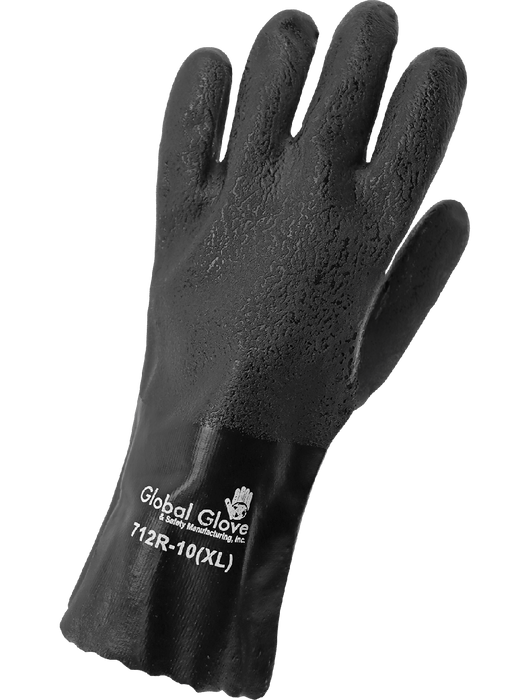 Premium Double-Dipped Black PVC, Brushed Jersey Liner, Rough Chip Finish, 12" Gauntlet Cuff, X-Large