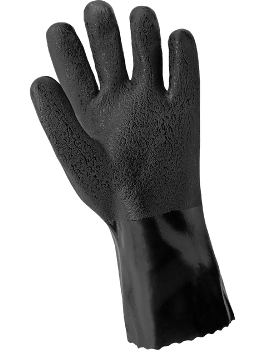 Premium Double-Dipped Black PVC, Brushed Jersey Liner, Rough Chip Finish, 12" Gauntlet Cuff, X-Large