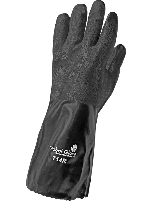 Premium Double-Dipped Black PVC, Brushed Jersey Liner, Sandpaper Grip, 14" Gauntlet Cuff, X-Large