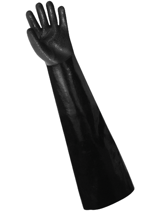 Premium PVC Chemical Handling Supported Glove on Jersey Liner, Black Sandpaper Finish Grip, 26" Shoulder-Length Gauntlet Cuff