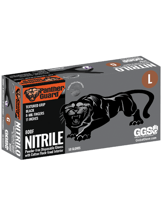 Panther-Guard® Disposable Glove 8 mil Black Flocklined Nitrile, Textured Grip, 11"