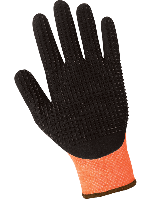 Tsunami Grip® - Mach Finish Nitrile, Nitrile Gots, 13-Gauge Hi-Vis Orange Thermal Protecting Acrylic Shell, EN 407 Level 1 Heat Contact, ANSI/ISEA 105 Cut Level A2