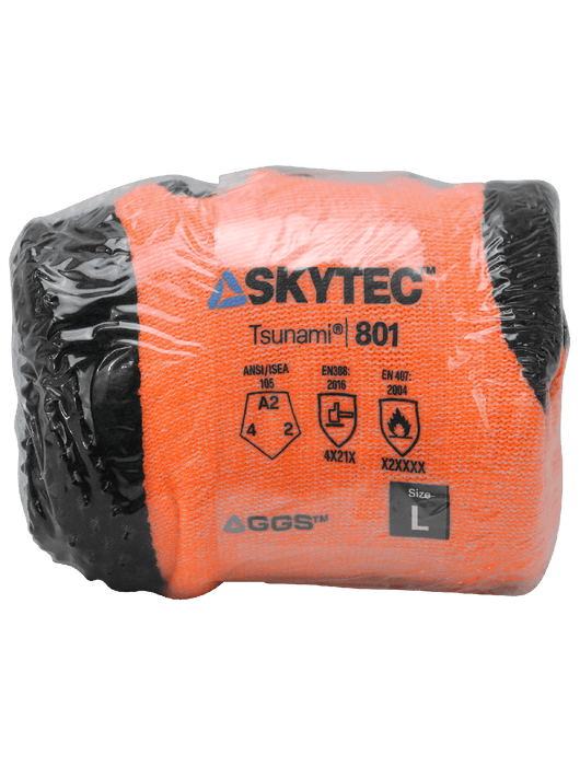 Tsunami Grip® - Mach Finish Nitrile, Nitrile Gots, 13-Gauge Hi-Vis Orange Thermal Protecting Acrylic Shell, EN 407 Level 1 Heat Contact, ANSI/ISEA 105 Cut Level A2