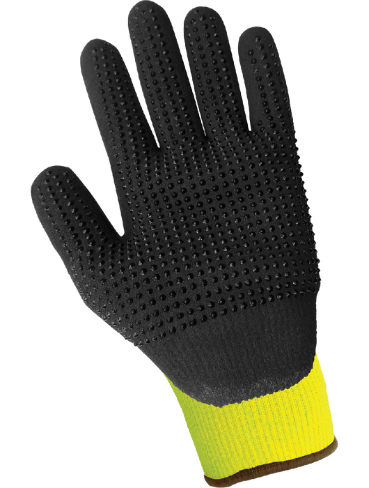 Samurai Glove® - Mach Finish Nitrile, Nitrile Dots, 10-Gauge Hi-Vis Lime Thermal Protecting Aramid Shell, ANSI/ISEA 105 Cut Level A3,  EN 407 Level 3 Heat Contact, Vend Pack