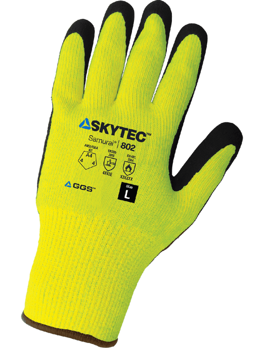 Samurai Glove® - Mach Finish Nitrile, Nitrile Dots, 10-Gauge Hi-Vis Lime Thermal Protecting Aramid Shell, ANSI/ISEA 105 Cut Level A3,  EN 407 Level 3 Heat Contact, Vend Pack